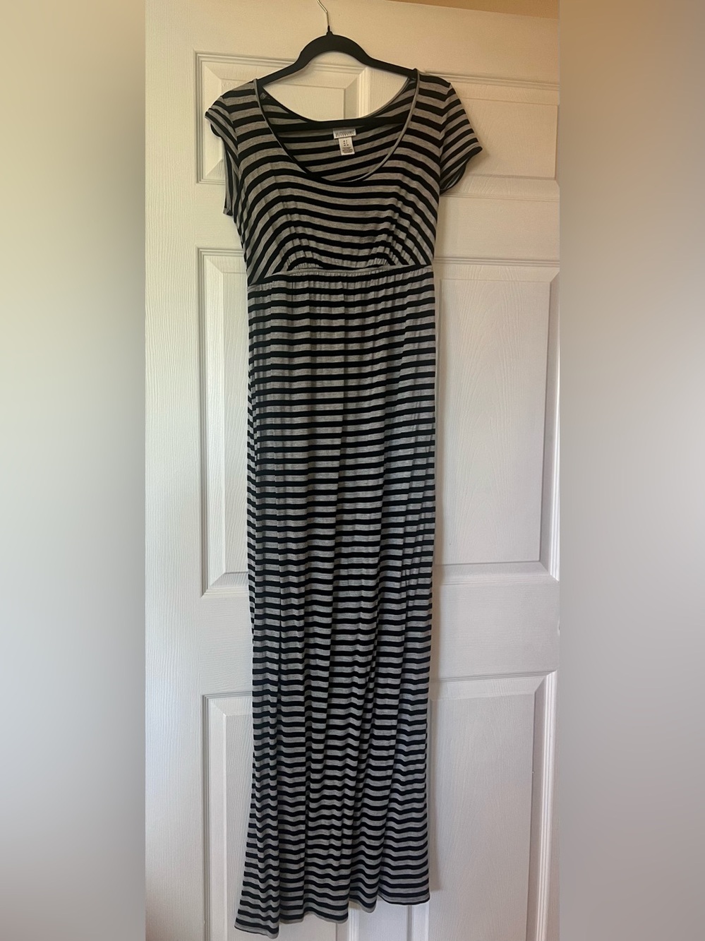 Motherhood Maternity Black and Gray Striped Maxi Dress